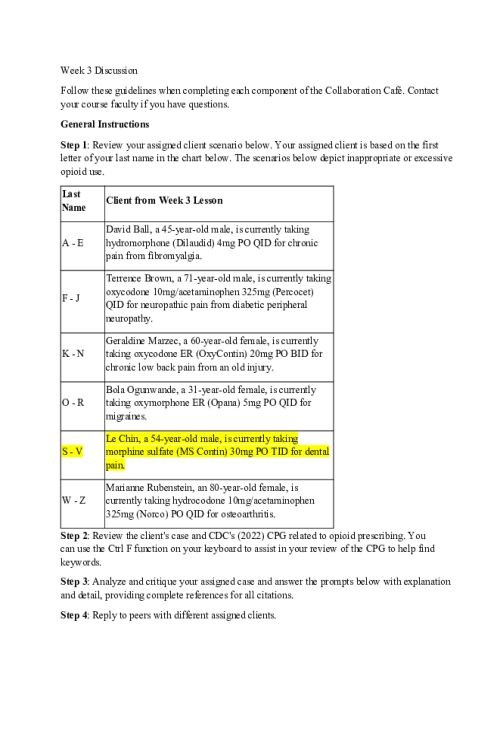 NR 565 Week 3 Cafe Collaboration & Replies; CPGs Related to Opioid Prescribing - Le Chin