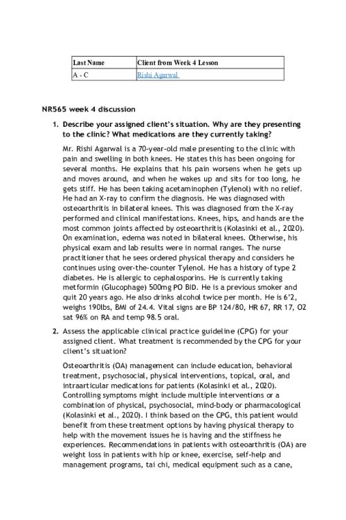 NR 565 Week 4 Cafe Collaboration; Muskuloskeltal and Rheumatologic Conditions - Rishi Agarwal