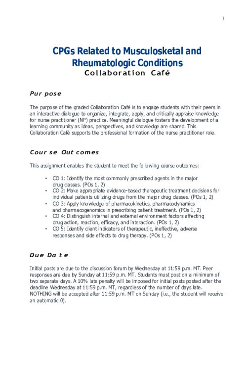 NR 565 Week 4 Cafe Collaboration; Muskuloskeltal and Rheumatologic Conditions - Roberta Day
