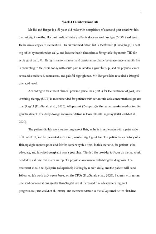 NR 565 Week 4 Cafe Collaboration; Muskuloskeltal and Rheumatologic Conditions - Roland Berger