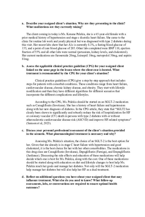 NR 565 Week 5 Discussion; CPGs Related to Endocrine Disorders - Ms. Konane Pelekia