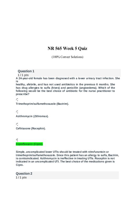 NR 565 Week 5 Quiz.