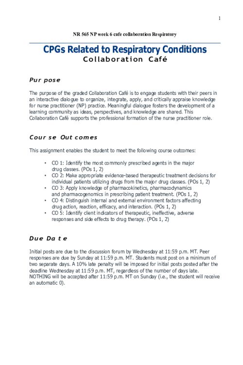 NR 565 Week 6 Cafe Collaboration; CPGs Related to Respiratory Conditions - Alejandra Gomez