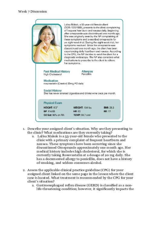 NR 565 Week 7 Discussion; CPG's Related to Gastrointestinal Conditions - Lalisa Makok