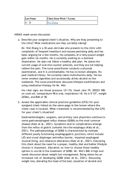 NR 565 Week 7 Discussion; CPG's Related to Gastrointestinal Conditions - Wei Zhang