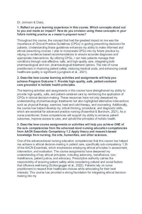 NR 565 Week 8 Collaboration Cafe; Reflection on Clinical Practice