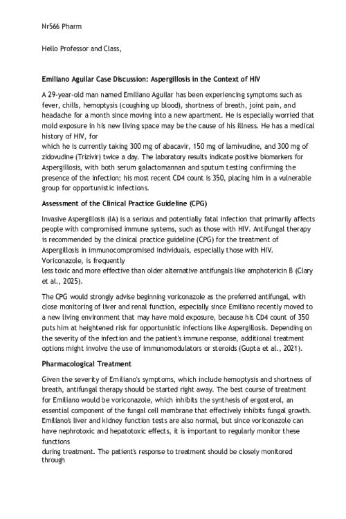 NR 566 Week 1 Collaboration Cafe; CPGs Related to Fungal and Viral Infections - Emiliano Aguilar