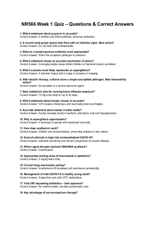 NR 566 Week 1 Quiz - All Correct
