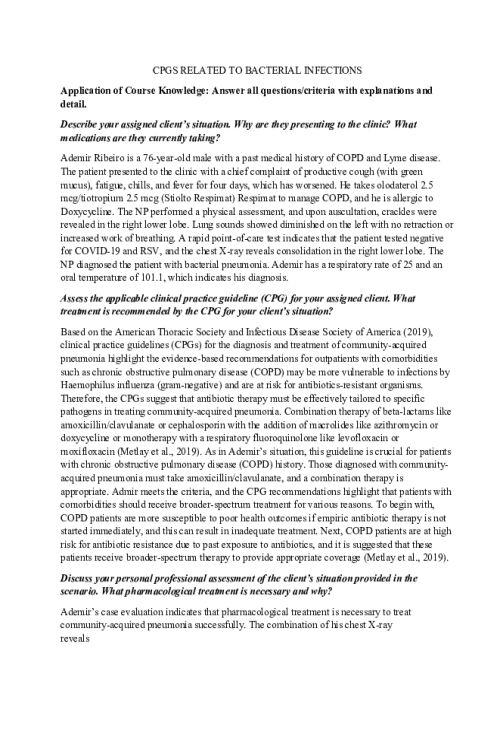 NR 566 Week 2 Discussion; CPGs Related to Bacterial Infections - Ademir Ribeiro
