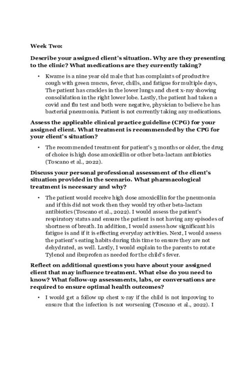 NR 566 Week 2 Discussion; CPGs Related to Bacterial Infections - Kwame Mensah
