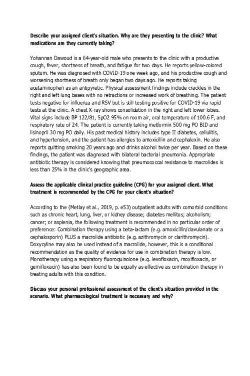 NR 566 Week 2 Discussion; CPGs Related to Bacterial Infections - Yohannan Dawoud