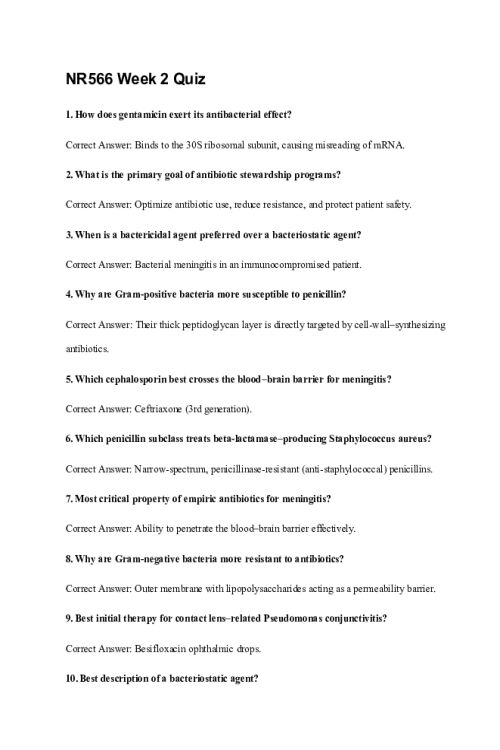 NR 566 Week 2 Quiz - All Correct.