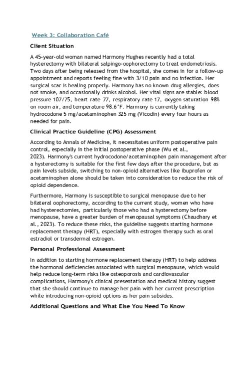 NR 566 Week 3 Collaboration Cafe; CPGs for Gender Related Health - Harmony Hughes