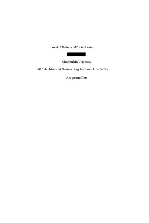 NR 566 Week 3 National STD Curriculum Assignment