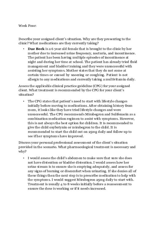 NR 566 Week 4 Collaboration Cafe; CPGs Related to Urinary Conditions - Dae Baek