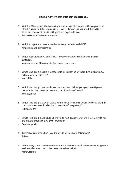 NR 566 Week 4 Midterm Practice Questions Answers.