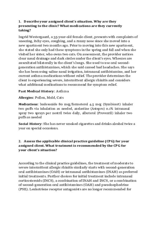 NR 566 Week 5 Discussion; CPGs Related to Eyes, Ears, Nose, and Skin - Ingrid Westergaard