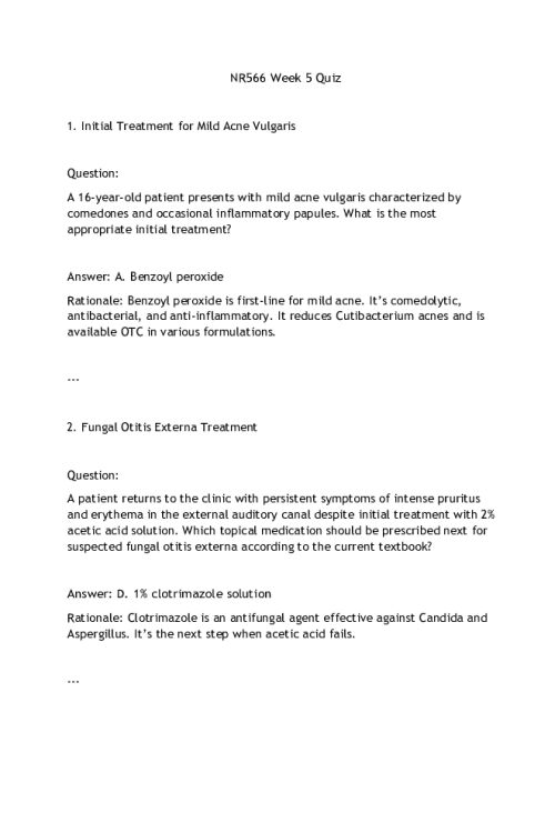 NR 566 Week 5 Quiz - All Correct.