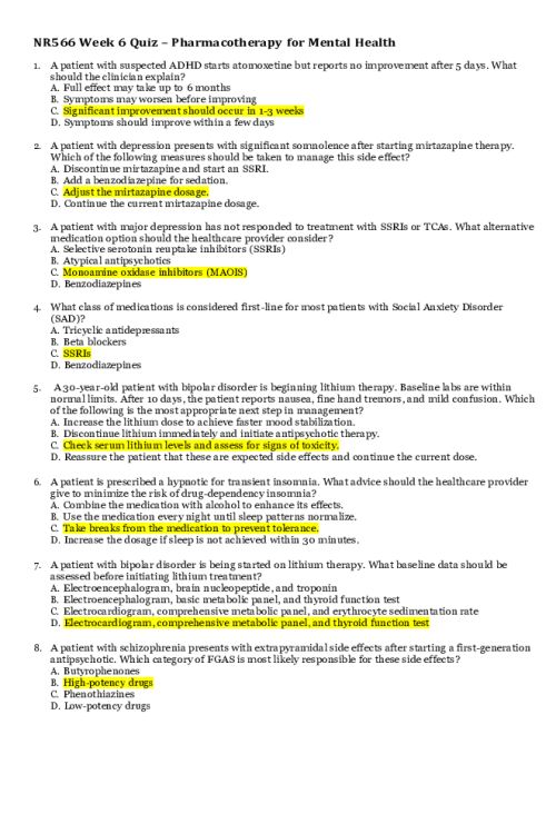 NR 566 Week 6 Quiz - All Correct.