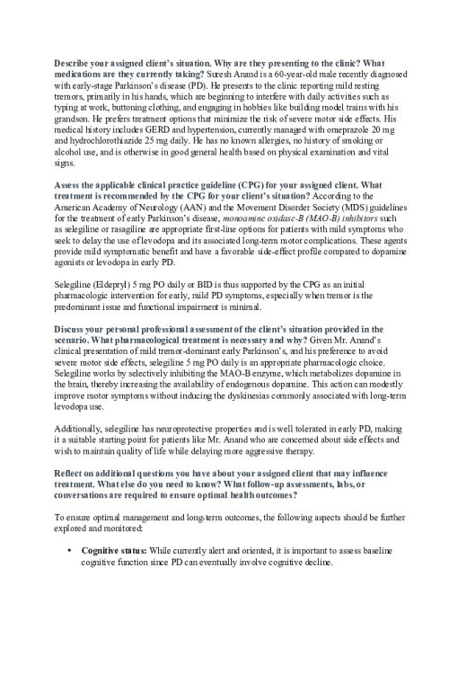 NR 566 Week 7 Discussion; CPGs Related to Neurological Disorders - Suresh Anand.