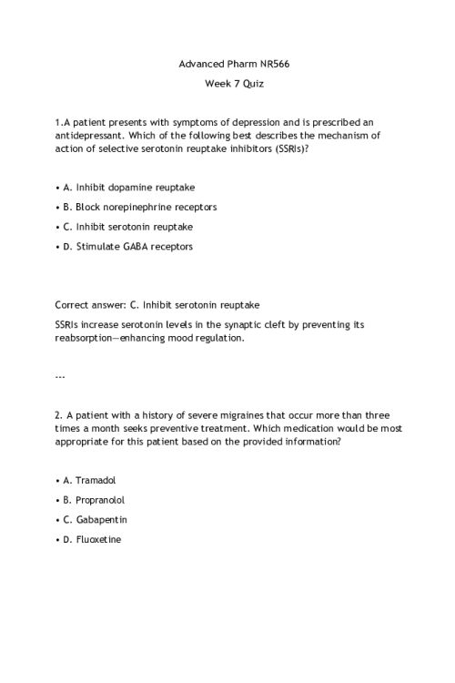 NR 566 Week 7 Quiz - All Correct