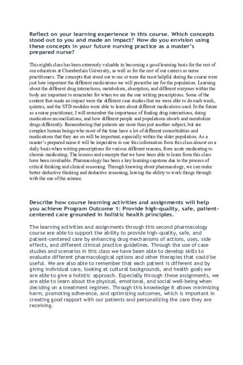 NR 566 Week 8 Discussion; Reflecting on Pharmacology Learning Impact