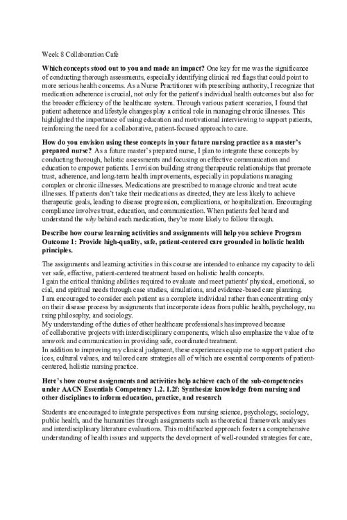 NR 566 Week 8 Discussion; Reflection on Learning -Future Nursing Practice...