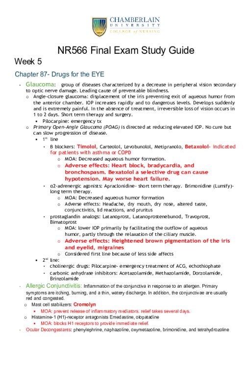 NR 566 Week 8 Final Exam Comprehensive Study Guide