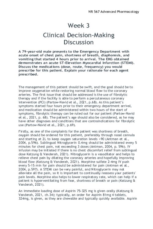 NR 567 Week 3 Clinical Decision-Making Discussion; A 79-year-old male