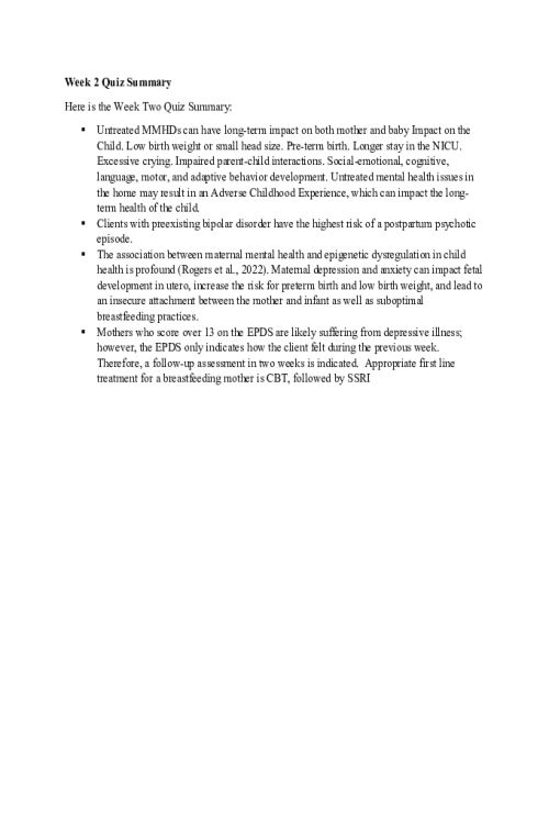 NR 606 Week 2 Quiz Summary