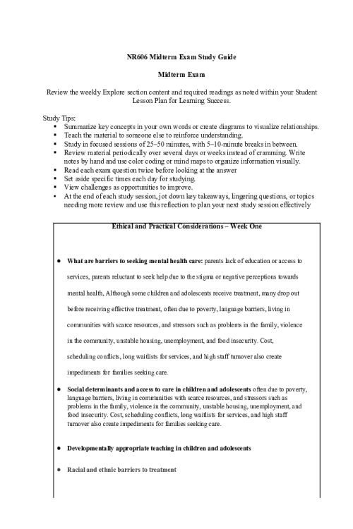 NR 606 Week 4 Midterm Exam Review Completed