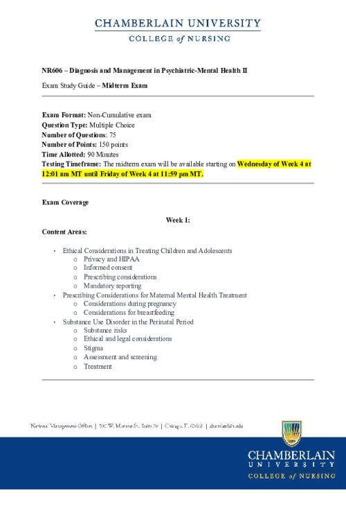 NR 606 Week 4 Midterm Exam Study Guide