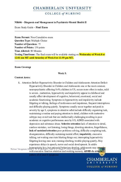 NR 606 Week 8 Final Exam Study Guide