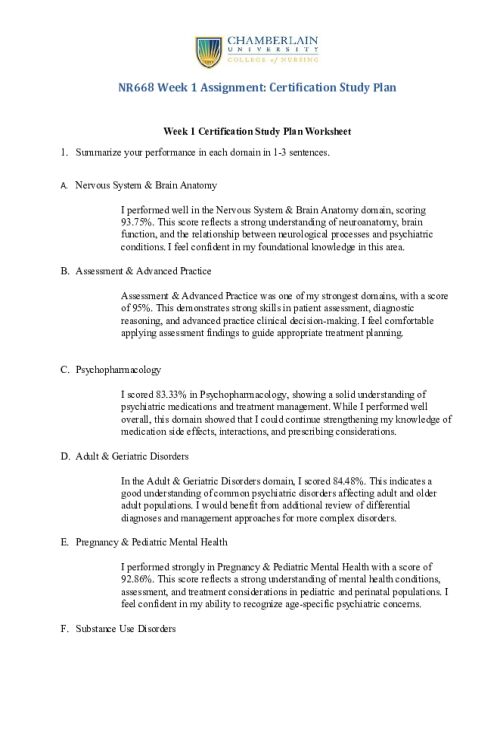 NR 668 Week 1 Assignment; Certification Study Plan Overview..