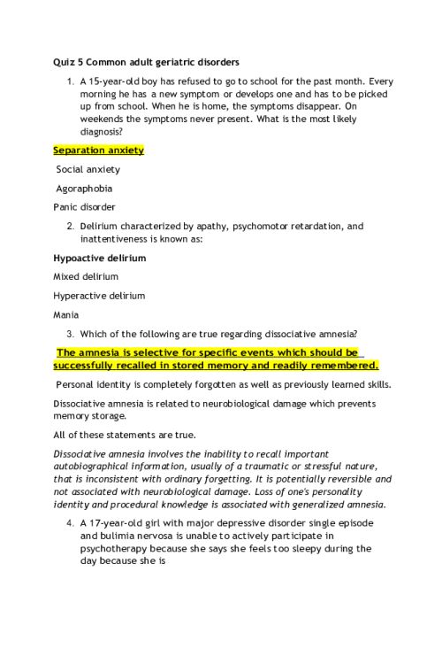 NR 668 Week 5 Quiz 5 Common Adult Geriatric Disorders