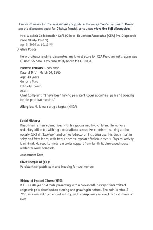 NR 668 Week 6 Discussion; CEA Case Study on GI Issues