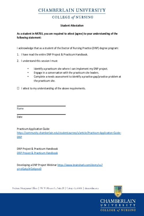 NR 703 Week 1 Student Attestation