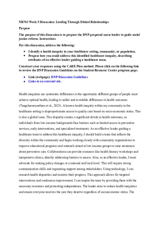 NR 703 Week 5 Discussion; Leading with Ethical Relationships