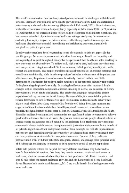 NR 706 Week 3 Discussion; Consumer Informatics-Telehealth Case Study