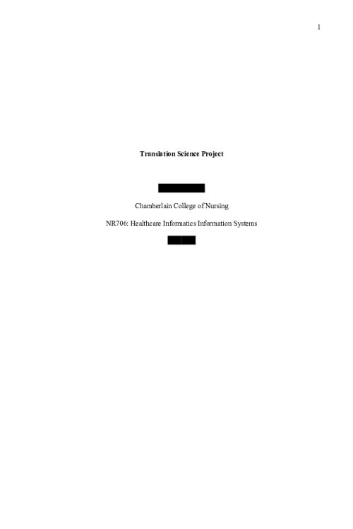 NR 706 Week 4 Assignment; Translation Science Project