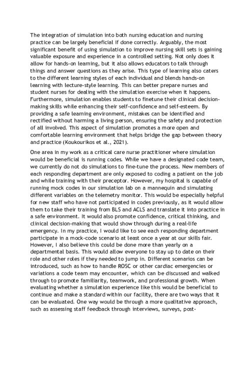 NR 706 Week 7 Discussion; Simulation Experiences in Healthcare