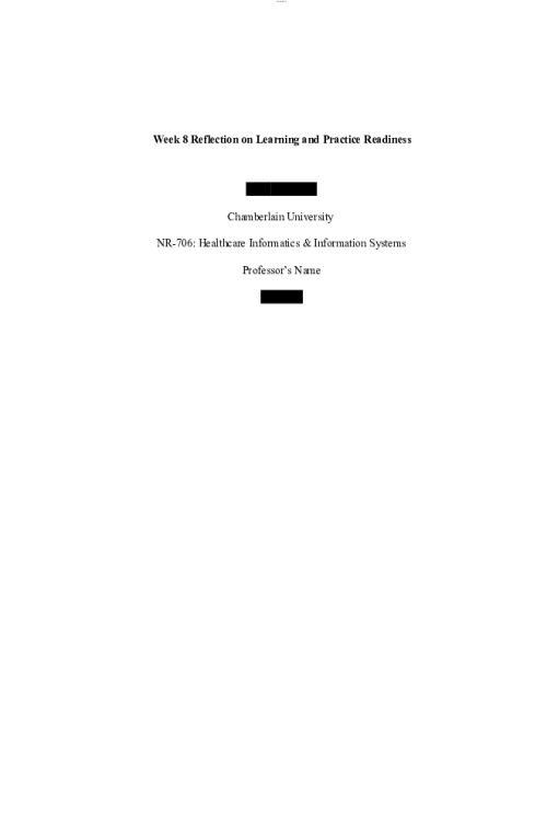 NR 706 Week 8 Reflection on Learning and Practice Readiness
