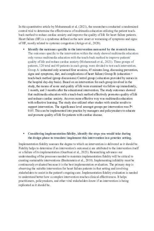 NR 716 Week 1 Discussion; The Evidence-Based Intervention