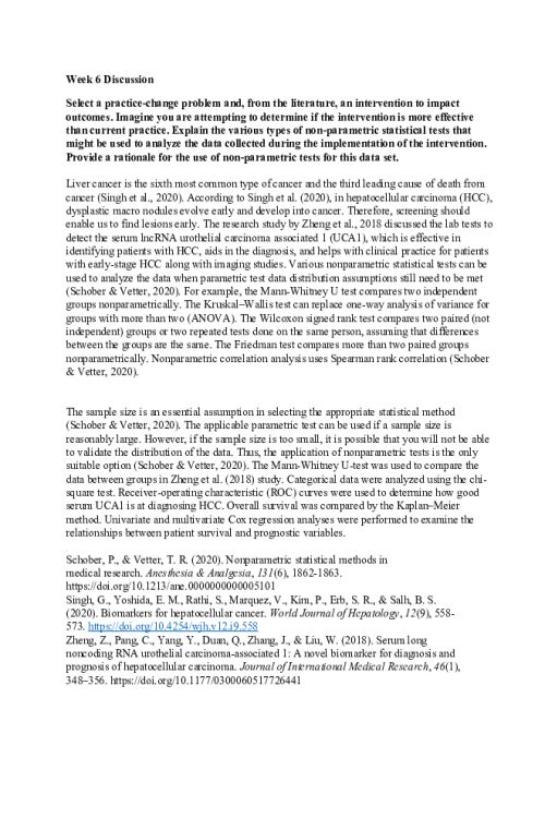 NR 716 Week 6 Discussion; Using Non-Parametric Statistical Tests..