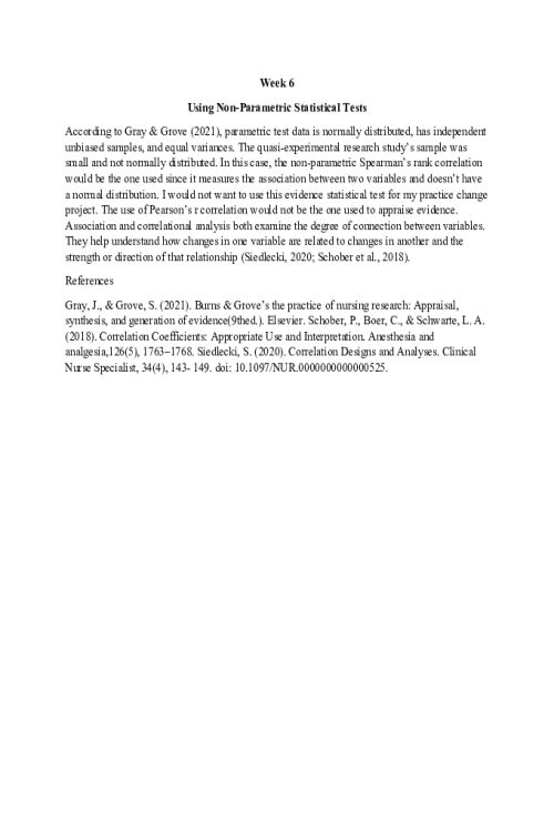 NR 716 Week 6 Discussion; Using Non-Parametric Statistical Tests.