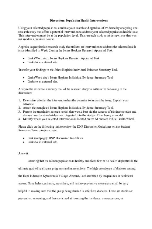 NR 717 Week 3 Discussion; Population Health Interventions