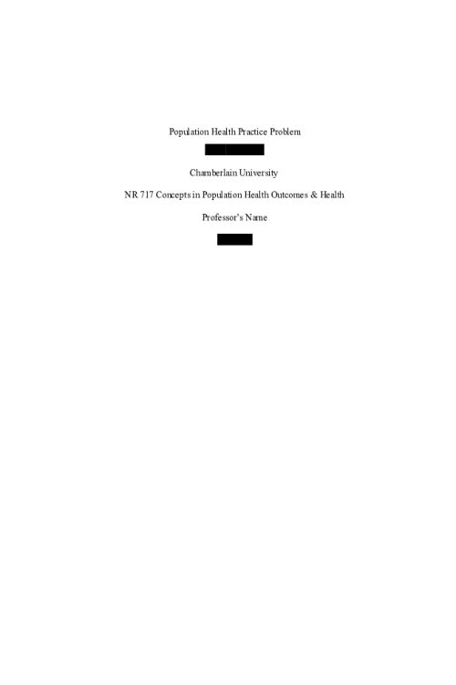 NR 717 Week 5 Assignment; Population Health Practice Problem