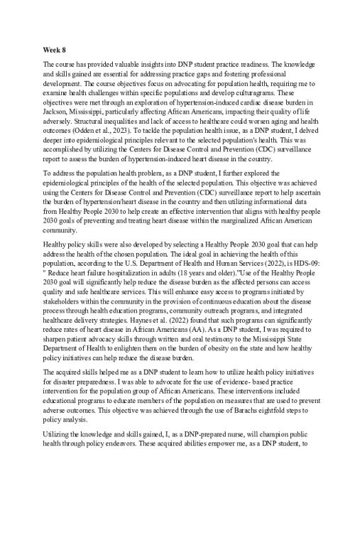 NR 717 Week 8 Discussion; Reflection on Learning and Practice Readiness