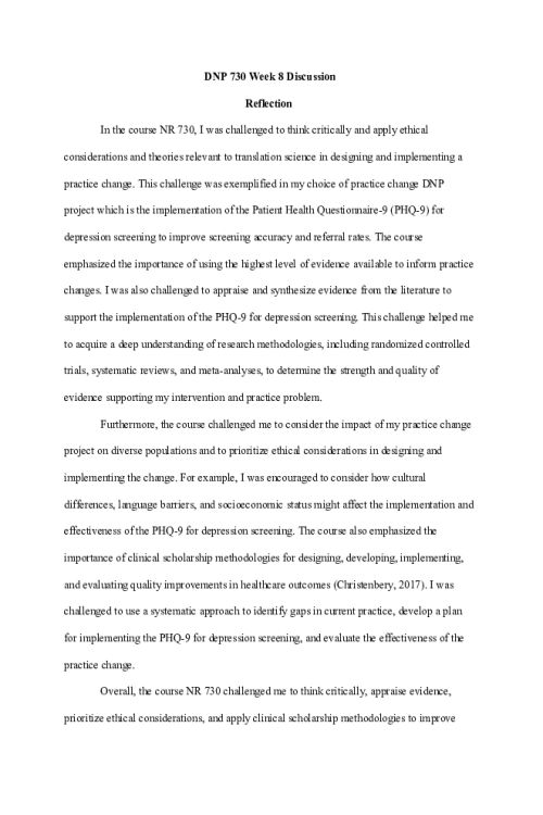 NR 730 Week 8 Discussion; Reflection on Learning and Practice Readiness.