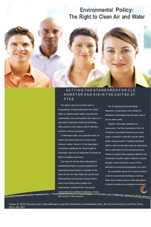 POLI 330N Week 2 Creative Writing Assignment; Analyzing Public Policy Through a Lens of Federalism; Environment; The Right to Clean Air and Water Flyer